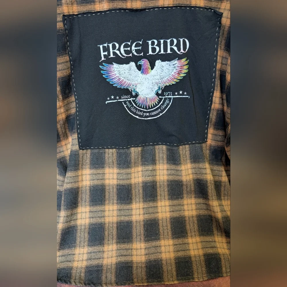 Free Bird Lynyrd Skynyrd Graphic Upcycled Flannel Shirt - Picture 7 of 15